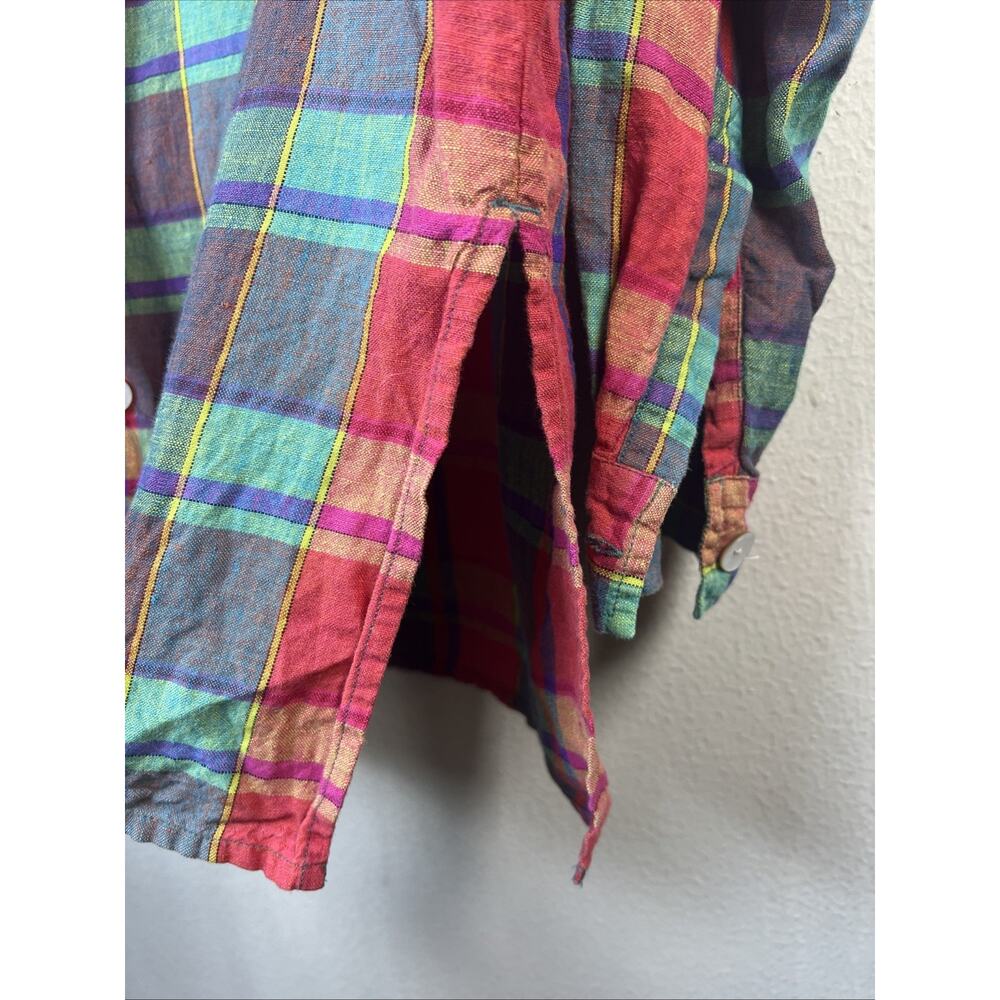 Chico's Women's 1 medium Button Down Long Sleeve Plaid 100% Linen Shirt - Picture 4 of 9